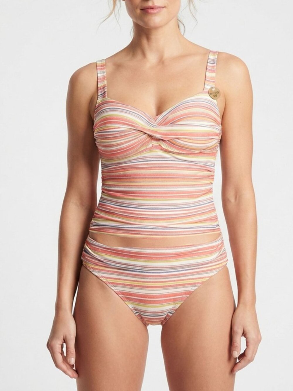 Nip Tuck Swim Multi Stripe Tankini Top & Bikini Bottoms Twist Front NWT Size 6/8